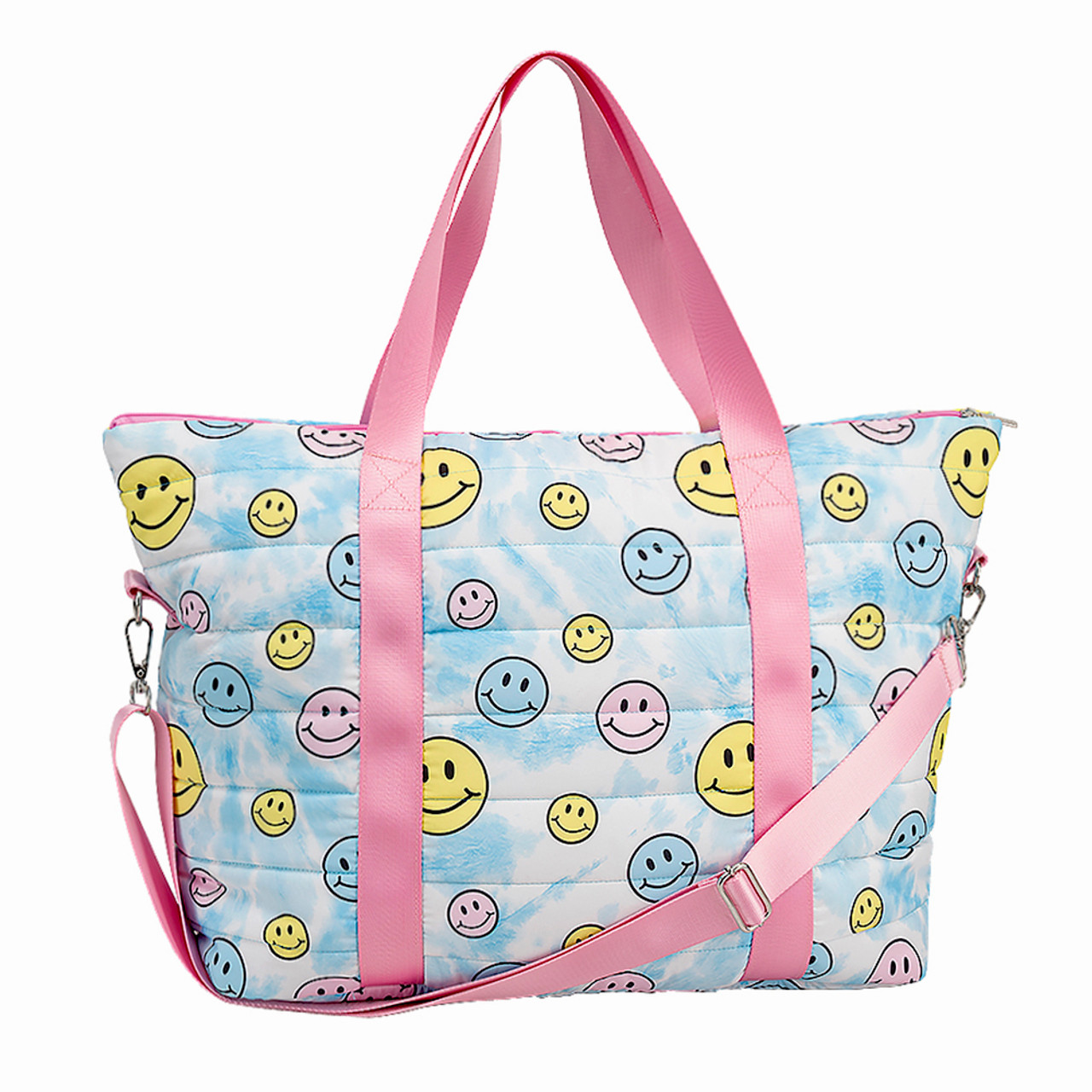 Happy Face Blue Tie Dye Printed Puffer Tote Bag