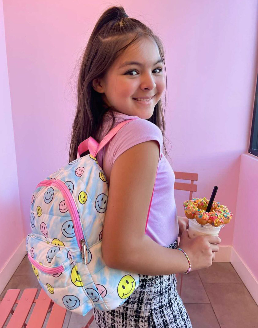 top trenz pink tie dye smiley mini backpack