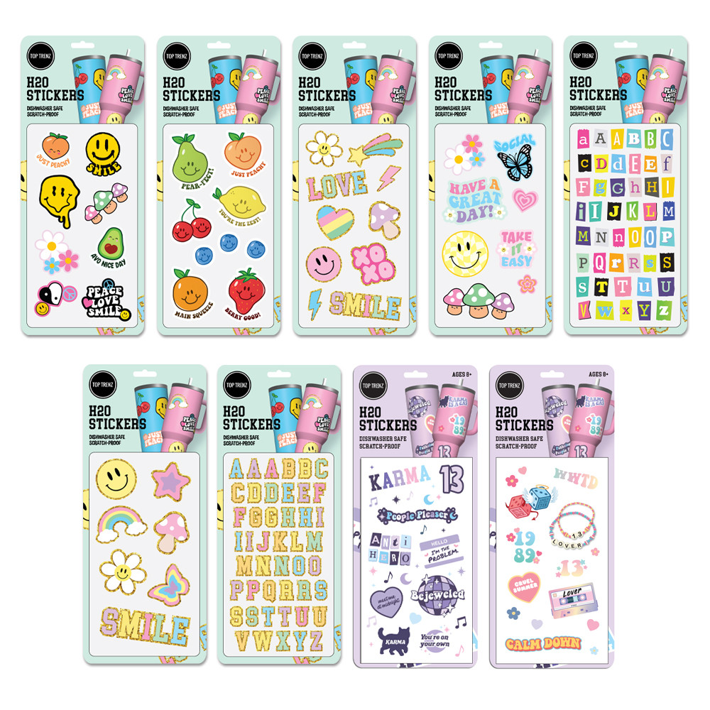 Cute Dishwasher Safe H2O Flask Stickers for Tweens | Top Trenz Inc