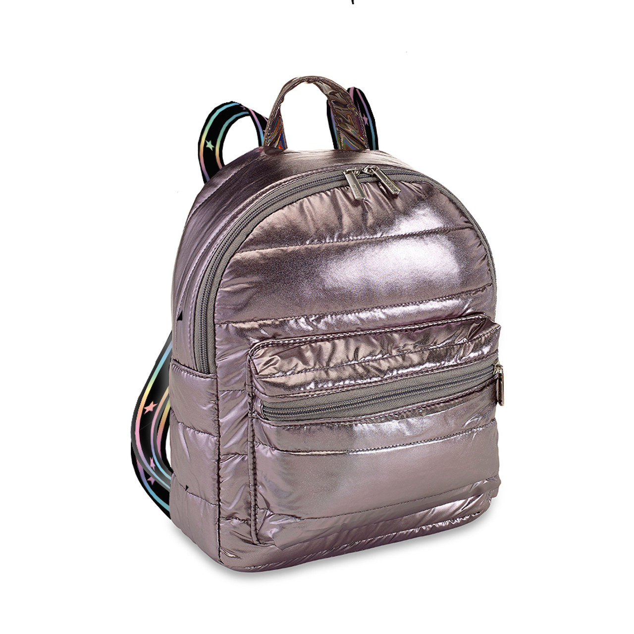 Iridescent Puffer Mini Backpack White Gradient Star Straps | Top Trenz