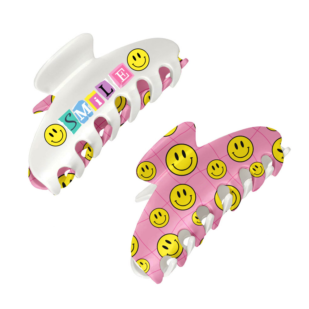 アクセサリー happy Large Two Sided Happy Printed Claw Hair Accessory Clip