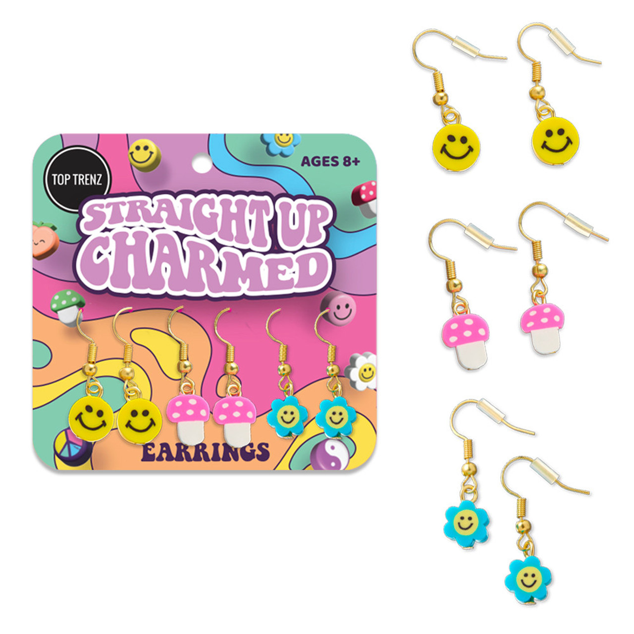 Top Trenz Straight Up Charmed Dangle Earrings Collection With Packaging