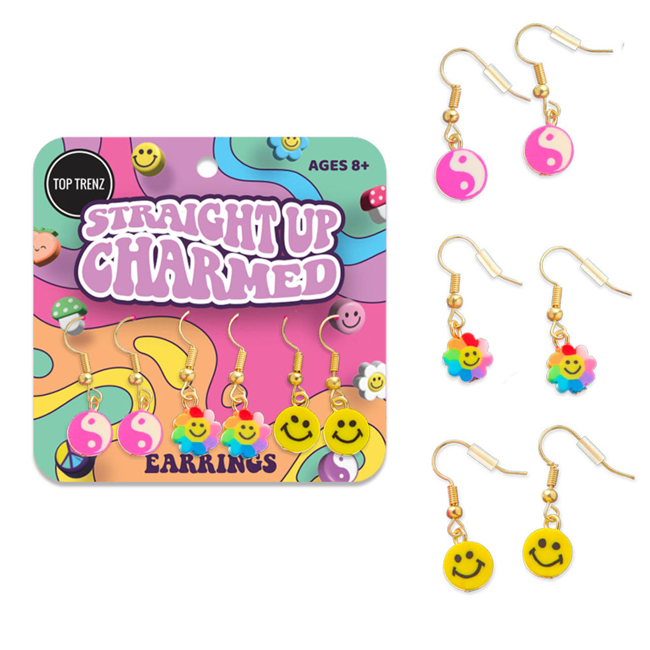 Top Trenz Straight Up Charmed Dangle Earrings Collection With Packaging