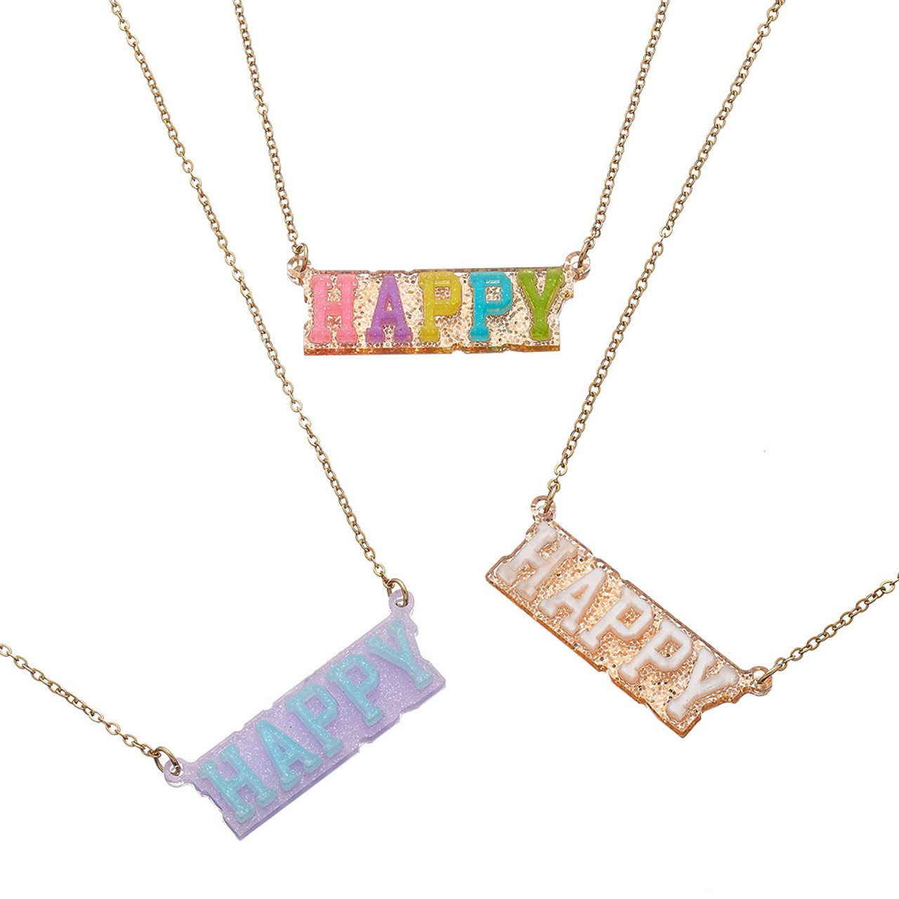 Top Trenz trendy gold chain charm necklace variety pack with different acrylic word charms