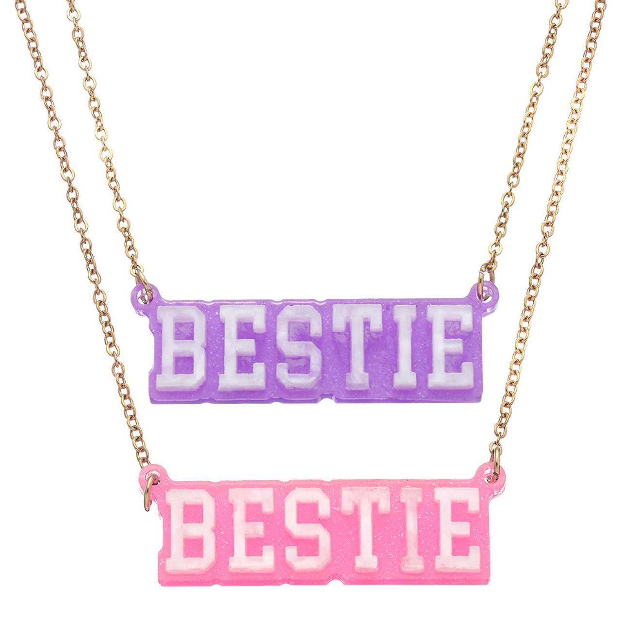 Top trenz bff jewelry acrylic gold chain necklace with bestie charm