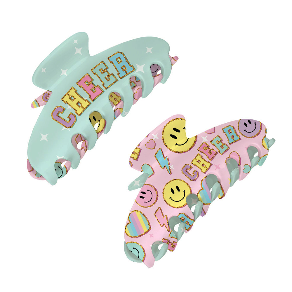 Two Sided Cheer Print Claw Hair Accessory Clip