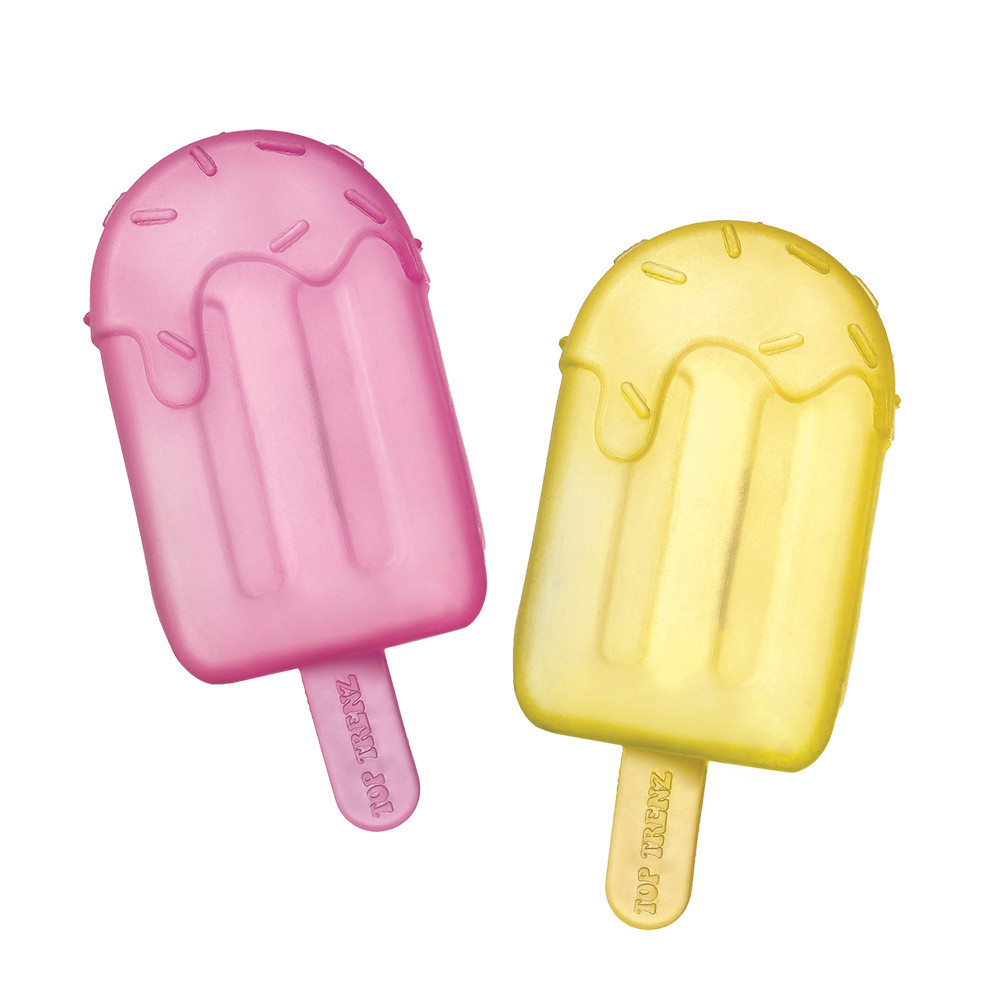 Brightly colored mini ice pop squishy toys from the Super Duper Sugar Squisher - Mini Ice Pops 2 Pack, featuring a blue popsicle and a pink popsicle design, perfect for stress relief and sensory play