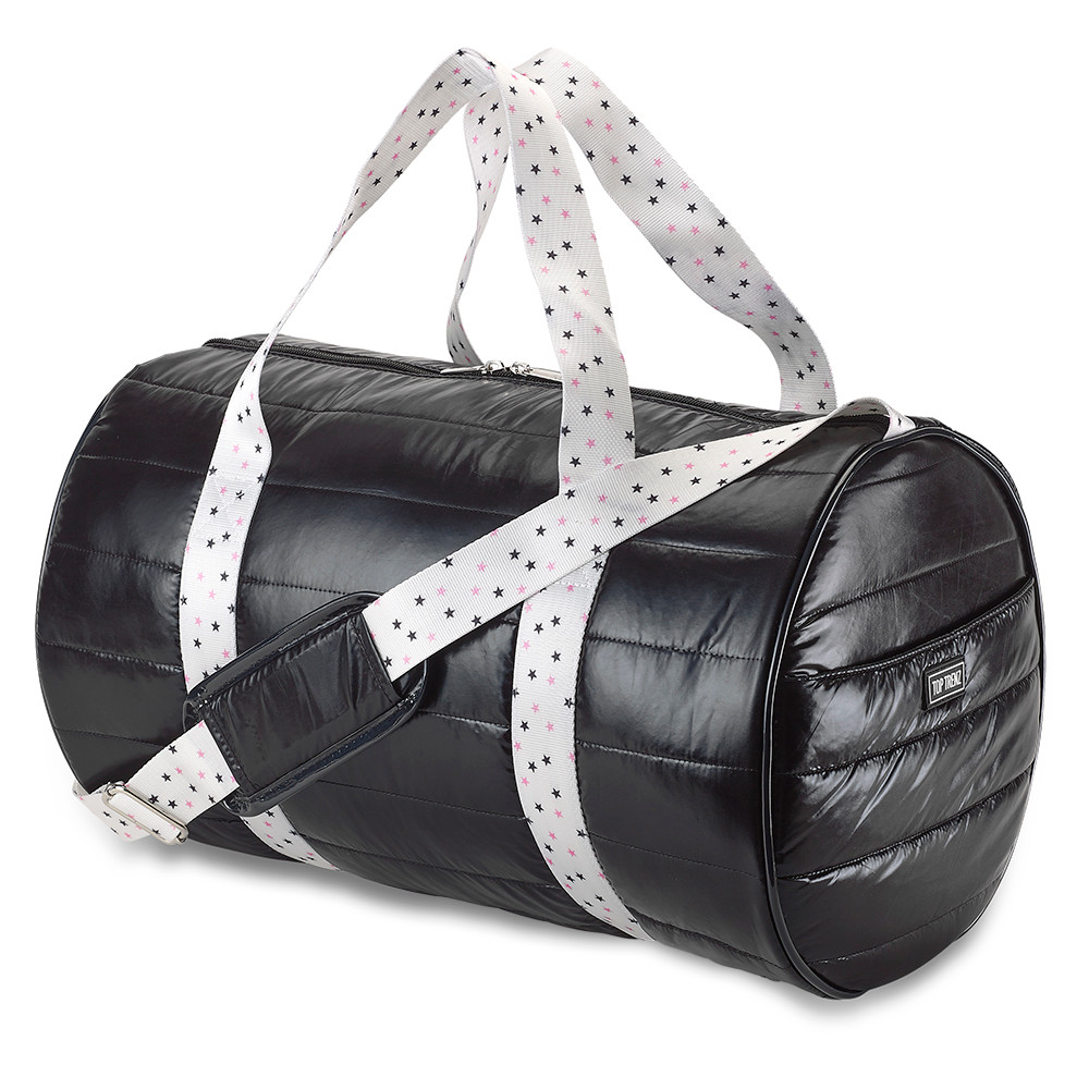 Black Puffer Duffel Bag with Twinkle Star Straps – Stylish