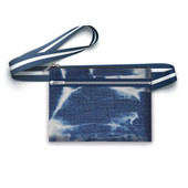 Top Trenz denim material belt bag/fanny pack with bleached tie dye and adjustable straps