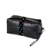 Top Trenz Black Puffer Cosmetic Travel Bag with multicolored Scatter Star Straps