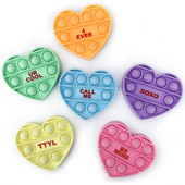 Top Trenz assortment of mini fidget heart toys with various colors and phrases