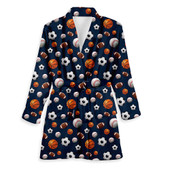 Top Trenz Navy Sports Fuzzy Bathrobe with printed sports balls