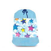 Top Trenz light blue mesh laundry bag featuring tie-dye pattern and multicolored stars