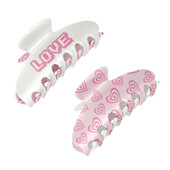 Top Trenz pink and white heart printed large claw clip hair accessory