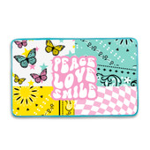 top trenz multicolored printed floor bath dorm room mat with "peace love smile" text