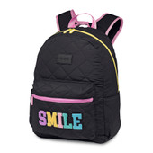 Top trenz black puffer backpack day pack with smile patches sewn on