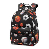 Top trenz black canvas backpack daypack with sports balls printed