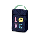 Top Trenz navy puffer insulated snack pouch with love patches