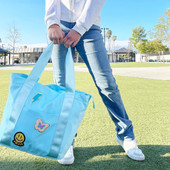 Model Holding Top Trenz Classic Nylon Tote with Sticker patches