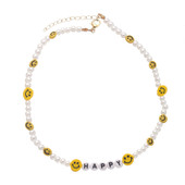 Top Trenz Happy Face Straight Up Charmed Beaded Choker Necklace