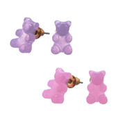 Top Trenz Lil Bear Thang Stud Earrings Purple Pink Set