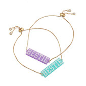 Top Trenz Collection Bestie Adjustable Bracelet with Blue Purple Acrylic Letters on a Gold Chain