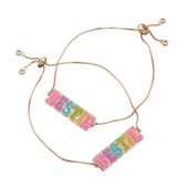 Top Trenz Collection Bestie Adjustable Bracelet with Rainbow Acrylic Letters on a Gold Chain