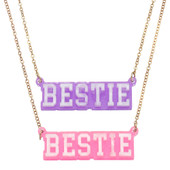 Top Trenz BFF Charm Acrylic Bestie Pink Purple Necklace Set on a Gold Chain