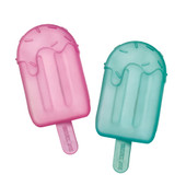 Close-up shot of both pink and teal mini ice pop squishy toys from the Super Duper Sugar Squisher - Mini Ice Pops 2 Pack, featuring their vibrant colors and playful, squeezable appeal