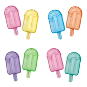 Brightly colored mini ice pop squishy toys from the Super Duper Sugar Squisher - Mini Ice Pops 2 Pack, featuring a blue popsicle and a pink popsicle design, perfect for stress relief and sensory play