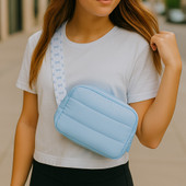 Top Trenz Blue Puffer Belt Bag with Bow Strap Top Trenz Blue Puffer Belt Bag with Bow Strap