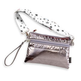 Top Trenz Gunmetal Puffer 3-in-1  crossbody fanny pouch with Snowflake Star Straps Top Trenz Gunmetal Puffer 3-in-1  crossbody fanny pouch with Snowflake Star Straps