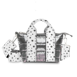 Gunmetal Puffer Tiny Tote Snowflake Star Straps Gunmetal Puffer Tiny Tote Snowflake Star Straps