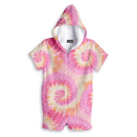 Top Trenz Pink Lemonade Tie-Dye Fuzzy Romper Pajamawear Top Trenz Pink Lemonade Tie-Dye Fuzzy Romper Pajamawear