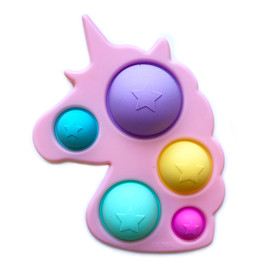Whimsical unicorn-shaped silicone fidget toy with popping bubbles for stress relief and sensory play.