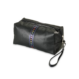 Top Trenz Black Faux Leather Toiletry Bag with multi colored stars Top Trenz Black Faux Leather Toiletry Bag with multi colored stars
