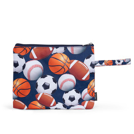 Top Trenz navy wet bag with handle featuring printed sports balls Top Trenz navy wet bag with handle featuring printed sports balls