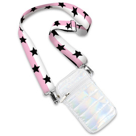 Black Puffer Duffle Bag Pink White Split Star Straps