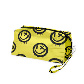 top trenz puffer yellow printed cosmetic toiletry travel bag with black smiles top trenz puffer yellow printed cosmetic toiletry travel bag with black smiles