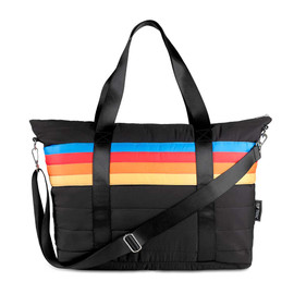 top trenz black puffer tote weekend back with multicolored stripes top trenz black puffer tote weekend back with multicolored stripes