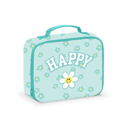 Top Trenz daisy pattern canvas insulated lunch box with chenille happy patche Top Trenz daisy pattern canvas insulated lunch box with chenille happy patche