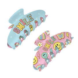 Large Two Sided Happy Printed Claw Hair Accessory Clip