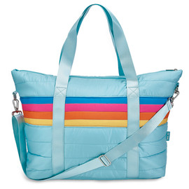 Blue Retro Stripes Puffer Weekender Tote Bag Blue Retro Stripes Puffer Weekender Tote Bag