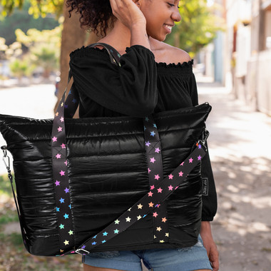 Black Puffer Tote w/ Star Straps – pompomz