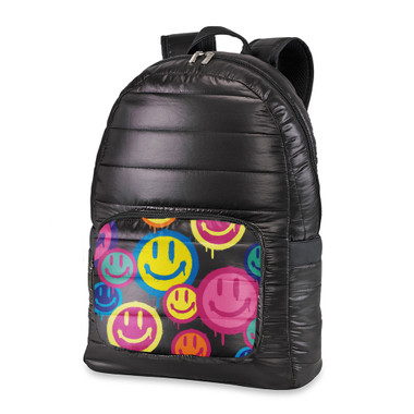 Black Puffer Mini Backpack w/ Grey Black Split Star Straps – pompomz