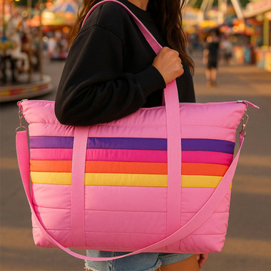 トートバッグ OPENING SUNSHINE Striped shearling tote bag pink TOTE-PUFP-RETRO3__1__26243.