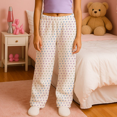 【fa.er.ie】button pop lounge pants Girls Fuzzy Lounge Pants with Colorful Multi-Heart Pattern