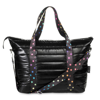 Amazing Black Puffer Tote With Decorative Straps