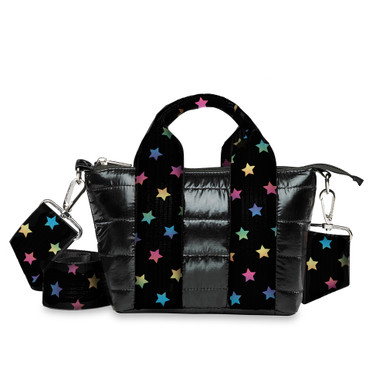 Top Trenz Inc Puffer Mini Backpacks or DayBags (black puffer with scatter  star strap)