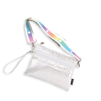 Iridescent Puffer Duffle Bag White Gradient Star Straps – pompomz